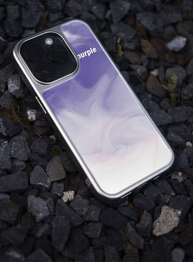 紫色流体电镀玻璃黑框磨砂手机壳适用苹果iphone17promax华为小米14ULTRA小米17PROMAX华为MATE50PROVIVOX200