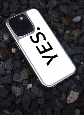 图片内容：YES文字电镀玻璃黑框磨砂手机壳适用苹果iphone17promax华为华为PURA70PROPLUS华为P60PROOPPORENO