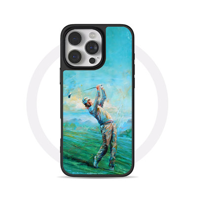 高尔夫挥杆画大孔黑框玻璃磨砂磁吸碳纤纹手机壳适用苹果iphone17promax华为15/16PLUSMATE60PROMATE80PROP70