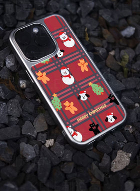 圣诞萌物电镀玻璃黑框磨砂手机壳适用苹果iphone17promax华为OPPOFINDX8PRO小米14PRO华为PURA80PROPLUS小米1