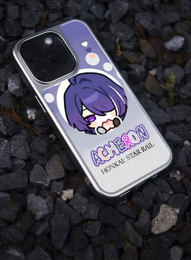 Q版星穹电镀玻璃黑框磨砂手机壳适用苹果iphone17promax华为小米15PRO小米15ULTRA荣耀300PRO华为PURA80PROPL