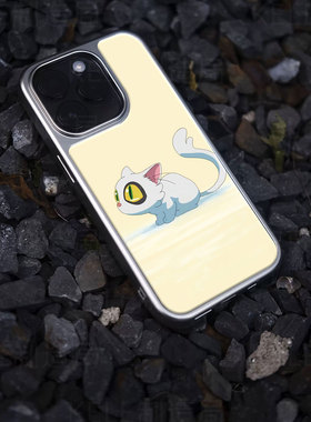 卡通小猫电镀玻璃黑框磨砂手机壳适用苹果iphone17promax华为OPPOFINDX8PRO华为MATE60PROPLUSVIVOIQOO12PROO