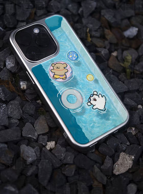 泳池萌趣电镀玻璃黑框磨砂手机壳适用苹果iphone17promax华为华为MATE70PROPLUSVIVOIQOO12PROVIVOX200PROMIN