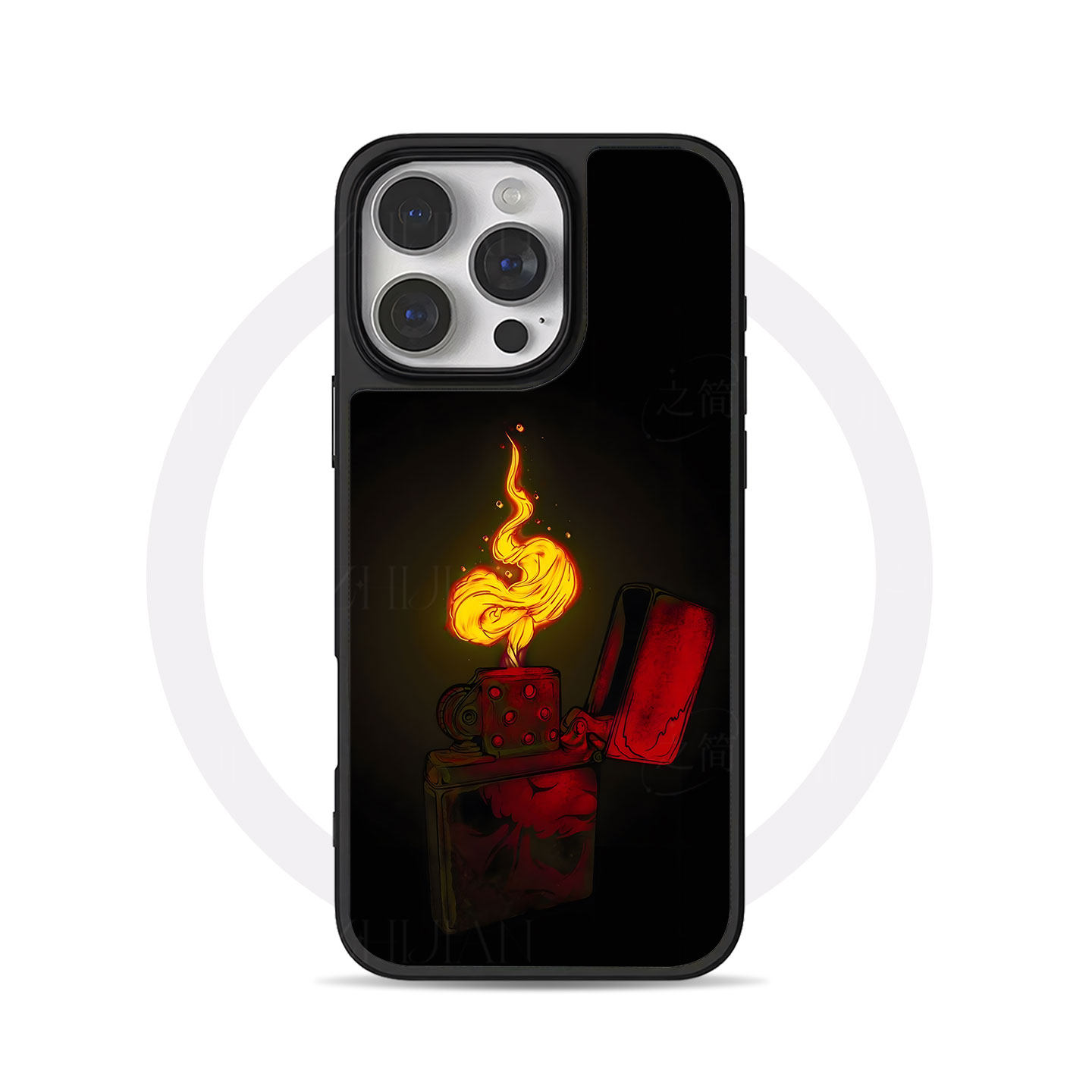 Zippo火焰大孔黑框玻璃磨砂磁吸碳纤纹手机壳适用苹果iphone17promax华为小米14PRO15/16PLUSP80PRO小米17PRO