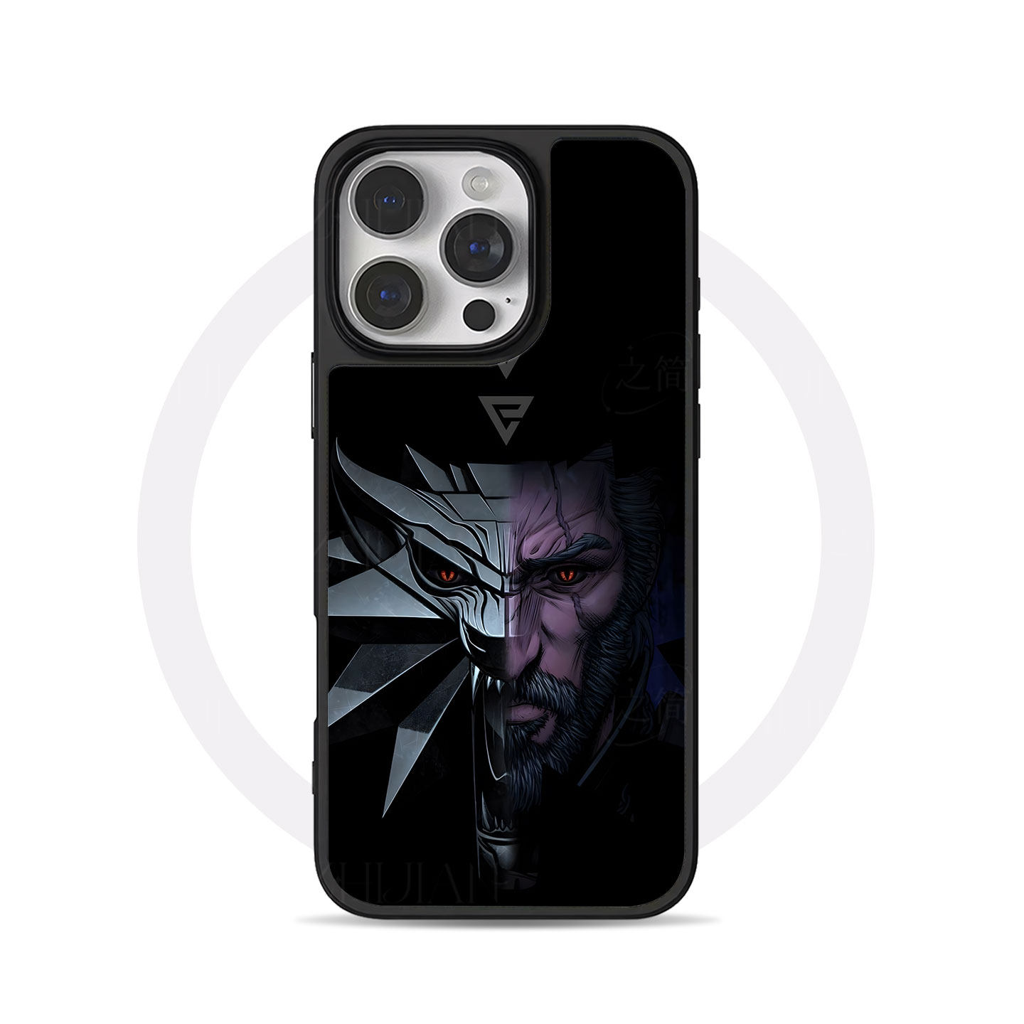 猎魔人杰洛特大孔黑框玻璃磨砂磁吸碳纤纹手机壳适用苹果iphone17promax华为MATE80PRO12/13/14P60PRO小米15P