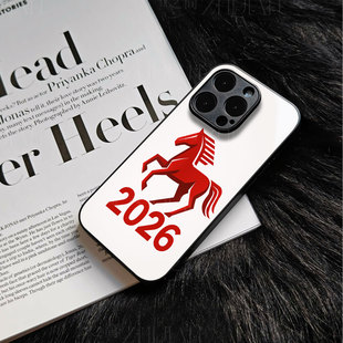 苹果17promax2026红马玻璃手机壳马年新年祝福有钱适用苹果华为VIVOX300PRO三星S25PLUS荣耀MAGIC7PRO荣耀300