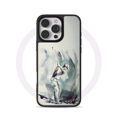 高尔夫水彩画大孔黑框玻璃磨砂磁吸碳纤纹手机壳适用苹果iphone17promax华为小众个性12/13/1415/16PLUSP70UL