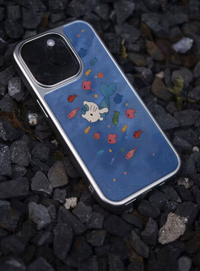 海猫戏鱼电镀玻璃黑框磨砂手机壳适用苹果iphone17promax华为OPPOFINDX8PRO荣耀300PRO小米17PROMAXVIVOX200P