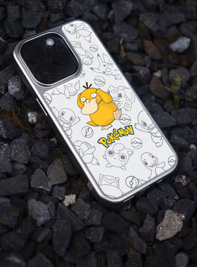 宝可梦鸭电镀玻璃黑框磨砂手机壳适用苹果iphone17promax华为华为PURA80PROPLUS小米14PROOPPORENO13OPPORENO