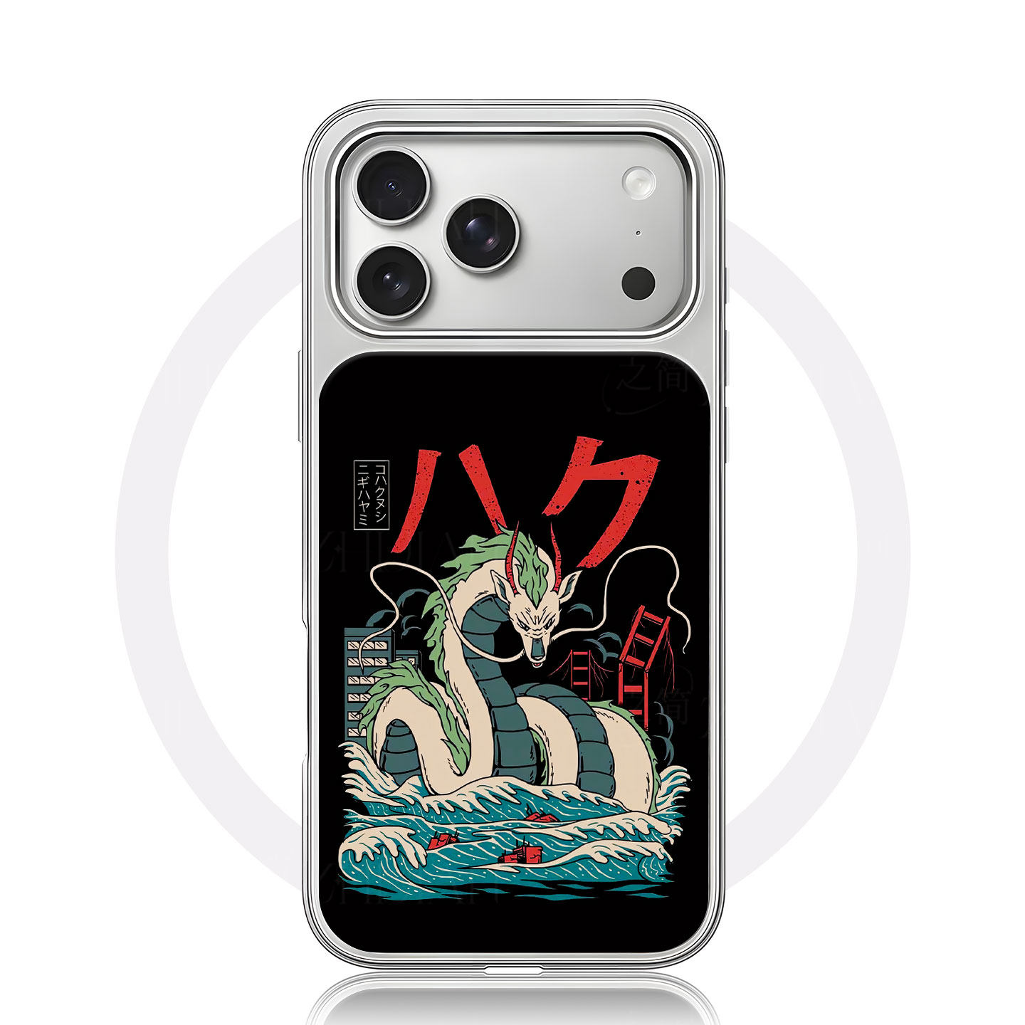 千与千寻白龙大孔黑框玻璃磨砂磁吸碳纤纹手机壳适用苹果iphone17promax华为MATE50PRO全包按键P60PROP70ULTR