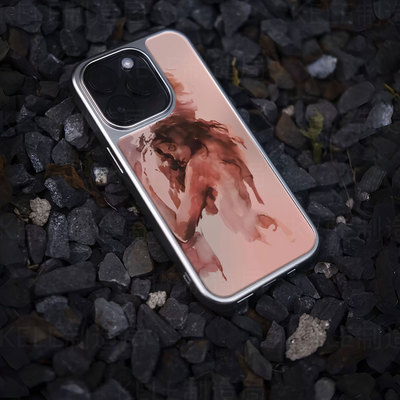 朦胧相拥电镀玻璃黑框磨砂手机壳适用苹果iphone17promax华为小米15PRO华为PURA80PROPLUSOPPORENO13华为MATE