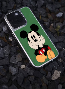 米奇托腮电镀玻璃黑框磨砂手机壳适用苹果iphone17promax华为VIVOX200PROMINI华为PURA80ULTRA华为PURA80PROP