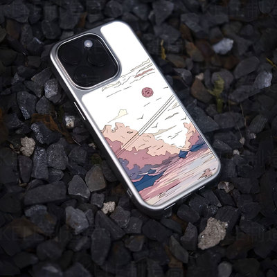 湖光山色电镀玻璃黑框磨砂手机壳适用苹果iphone17promax华为华为PURA80PROPLUSOPPORENO12小米14ULTRA华为PU