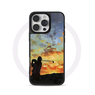 黄昏打高尔夫大孔黑框玻璃磨砂磁吸碳纤纹手机壳适用苹果iphone17promax华为MATE80PRO全包按键12/13/14MATE7