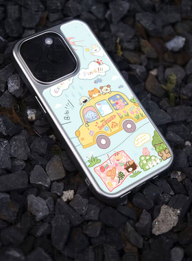 夏日野餐电镀玻璃黑框磨砂手机壳适用苹果iphone17promax华为华为MATE70PROPLUS小米14PRO华为PURA80ULTRA华