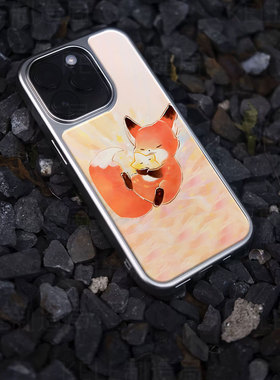 狐抱星眠电镀玻璃黑框磨砂手机壳适用苹果iphone17promax华为小米15PRO华为PURA80ULTRAVIVOX200PROMINI小米1