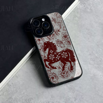 苹果17promax马年马上有钱E玻璃手机壳马年新年祝福有钱适用苹果华为NOVA15proP80ULTRA小米MIX4荣耀500pro