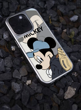 米奇形象电镀玻璃黑框磨砂手机壳适用苹果iphone17promax华为华为PURA70PROPLUS小米15ULTRAVIVOX200PROMINI