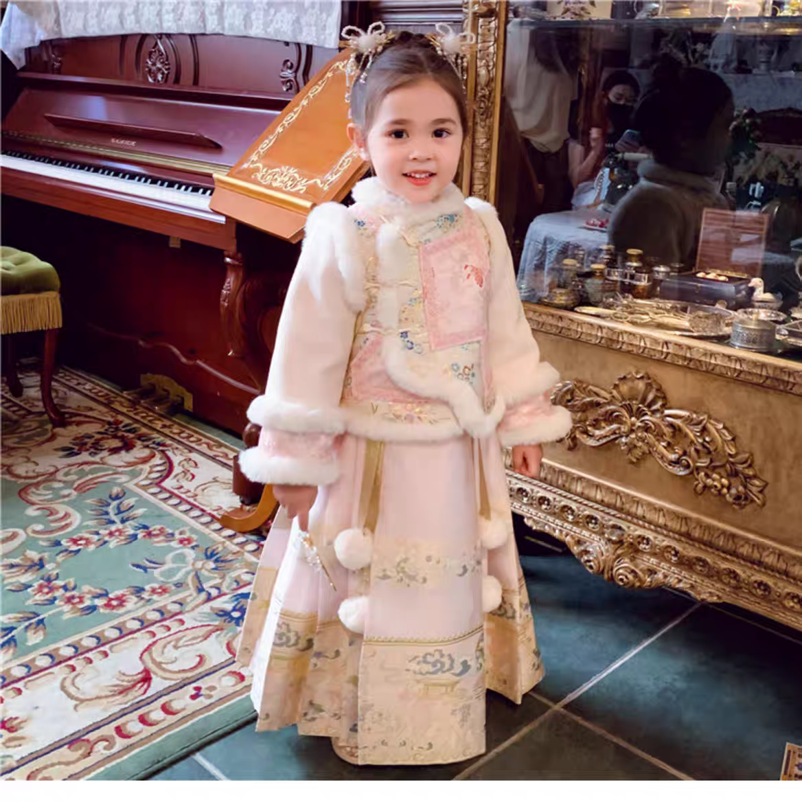 女童汉服旗袍裙加厚秋冬款格格服