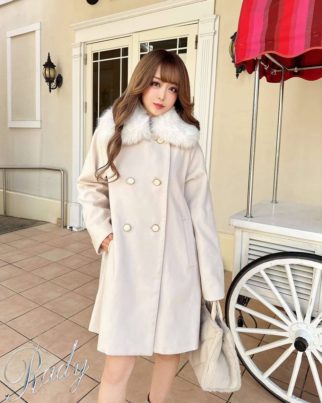 日单毛呢中长款甜美毛领毛呢大衣