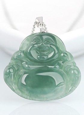 纯天然正品油青弥勒佛公a货翡翠