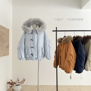 升级3.0 区区欧阳 小暖炉 女明星 貉子毛领白鸭绒羽绒服 爆款