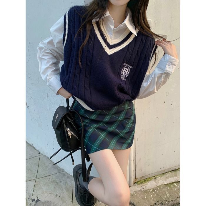馨V领针织马甲女春季新款叠穿