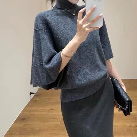 老钱风100%绵羊毛高领斗篷毛衣