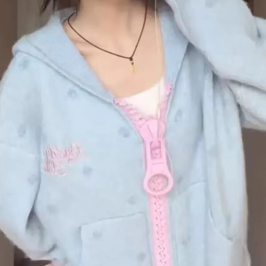 韩系波点连帽开衫毛衣女秋新款图片