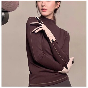 赵露思同款线条打底衫女秋冬韩系半高领保暖磨毛上衣休闲内搭