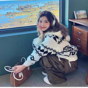 柳智敏明星同款韩版宽松慵懒风加厚针织开衫毛衣女外套2025秋冬新