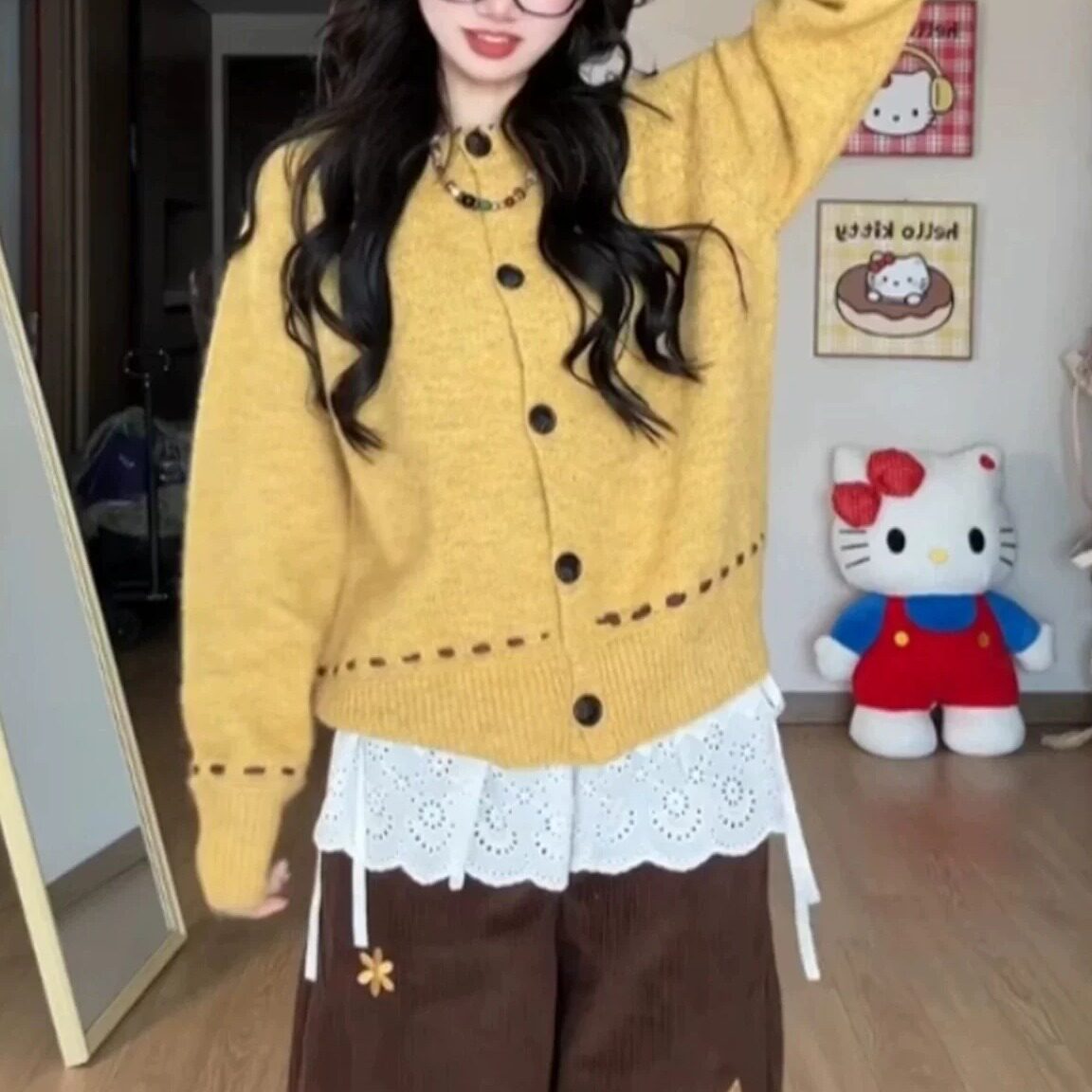 吵黄秋季女宽松软糯针织开衫