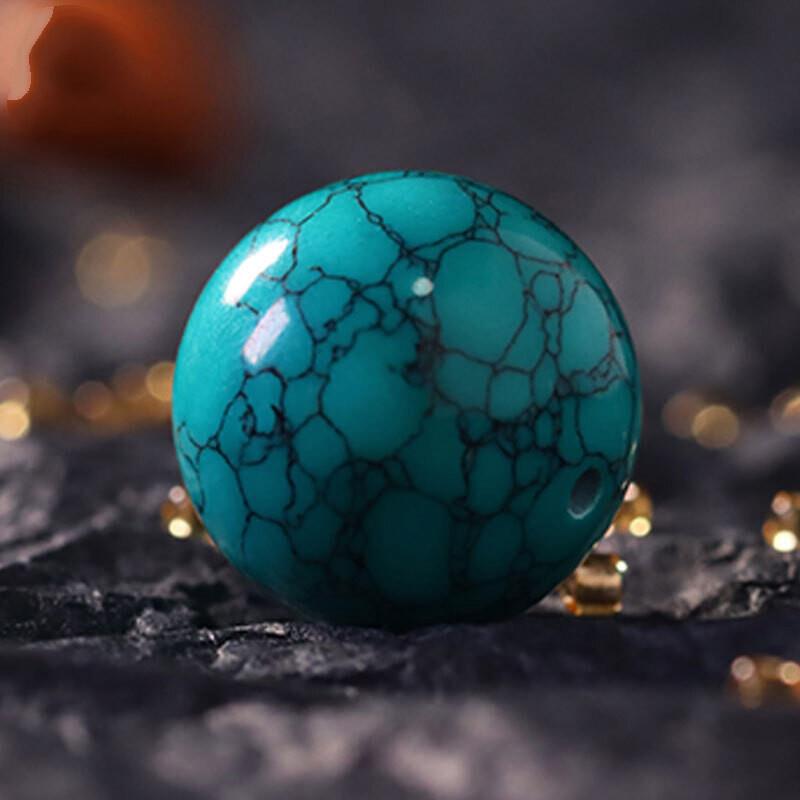 原矿无优化绿松石网花散珠高瓷乌兰花单珠配珠文玩圆珠吊坠锁骨链