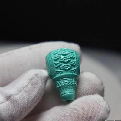 湖北十堰绿松石祥云三通精工雕刻水滴奶嘴文玩手串星月菩提