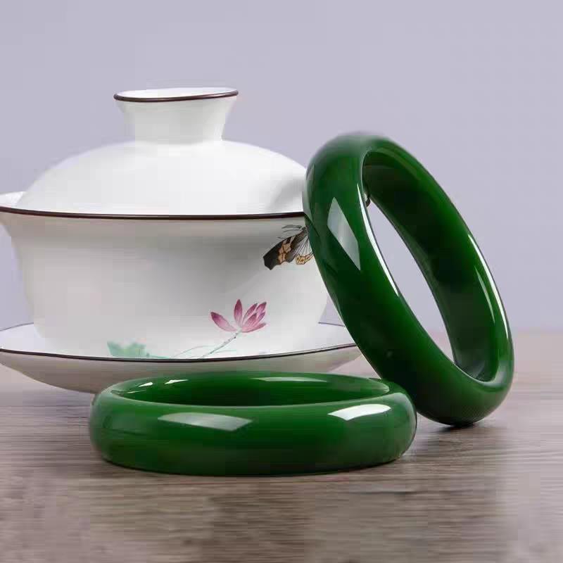 正品和田碧玉手镯女款菠菜绿手镯玉镯旺夫真玉手镯送妈妈礼物