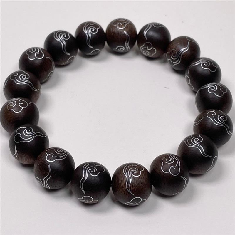 吉祥】越南芽庄绿棋楠沉香手串沉水级老料12单圈男女款镶嵌银丝祥