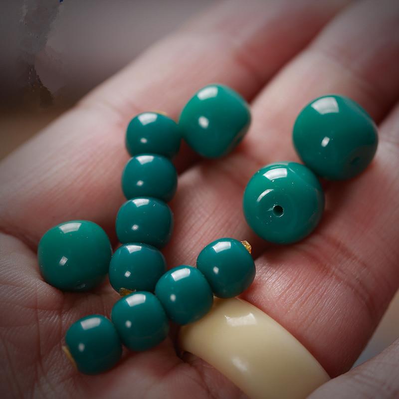 吉祥】绿松石玉化老型珠对珠隔珠配珠回纹珠高瓷蓝鼓珠散珠