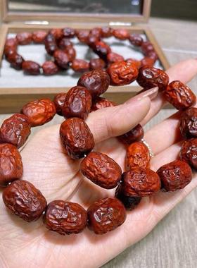 吉祥】小叶紫檀印度红枣佛珠手串个性手链雕刻老料男女枣珠文玩手