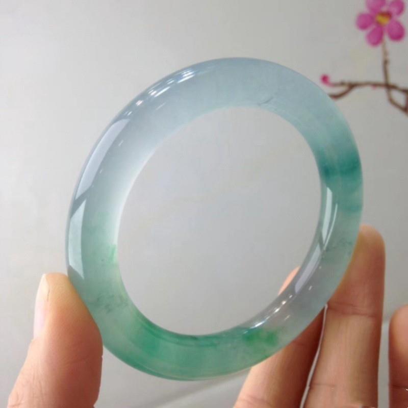 正品货冰种飘花天然玉石缅甸老坑正圈女镯子贵妃飘绿翡翠玉手镯