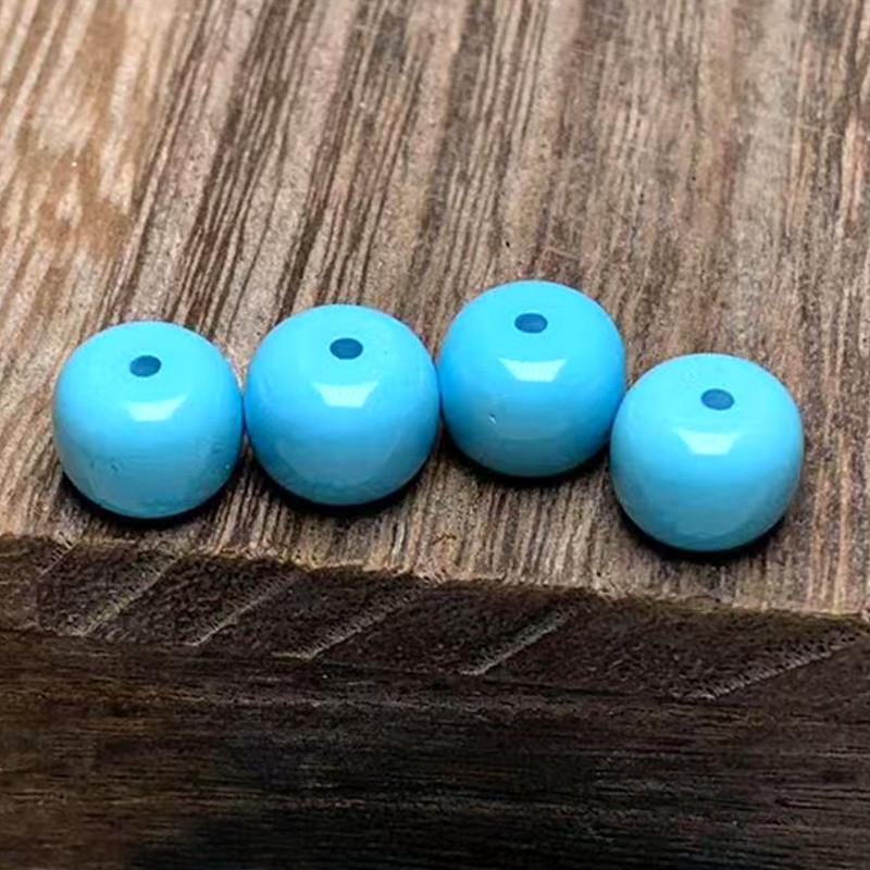 吉祥】精美高瓷蓝色绿松石老型对珠散珠圆珠配珠桶珠配饰文玩配件