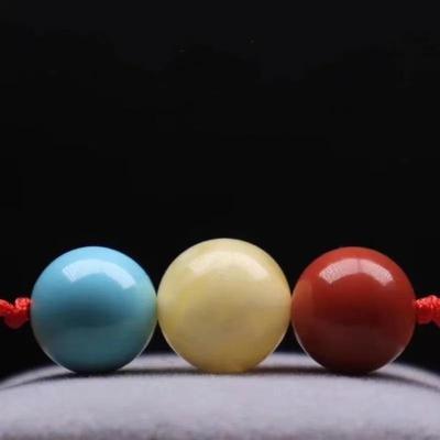 吉祥】湖北原矿绿松石散珠蜜蜡南红单珠红绿灯高瓷隔珠金刚星月手