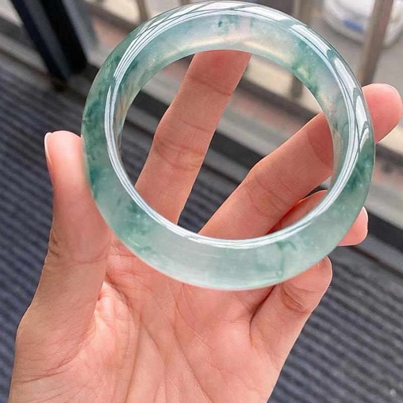 冰籽级浮花玉镯全圆玉镯天然缅甸玻璃籽果冻底圆酒吧椅手镯