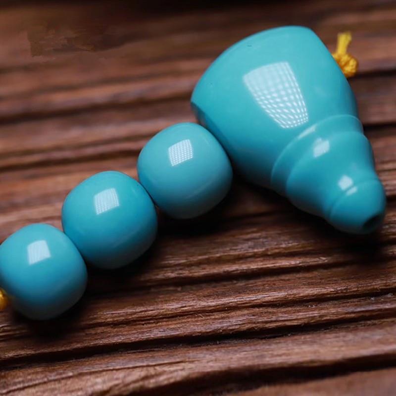 吉祥】湖北十堰绿松石三通一体佛珠藏式佛头圆珠散珠高瓷高蓝