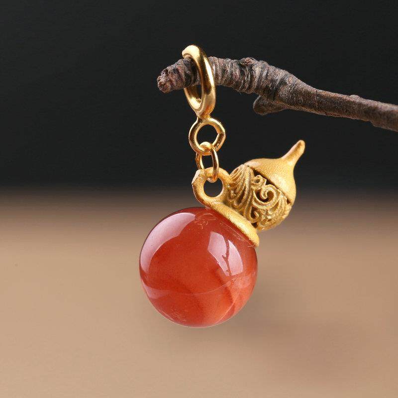 天然南红玛瑙镶嵌葫芦项链吊坠925纯银镀金万能扣手链小提溜126