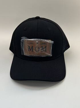 CKETDYO MOM皮标卡车网帽 美式复古Trucker黑色网眼弯檐棒球帽