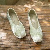 乌衣巷汉服鞋 布鞋 女明制中国风淡雅绣花鞋 民族风翘头弓鞋