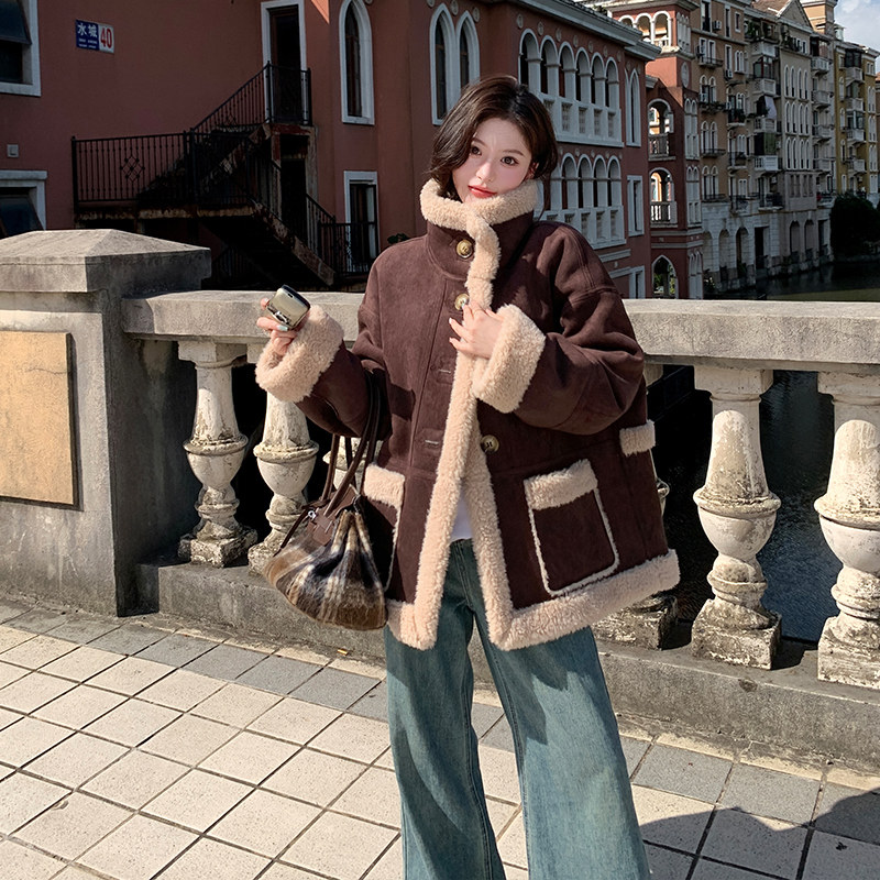 现货092-2549咖色羊羔毛P195控288,女装短外套,浙宝092