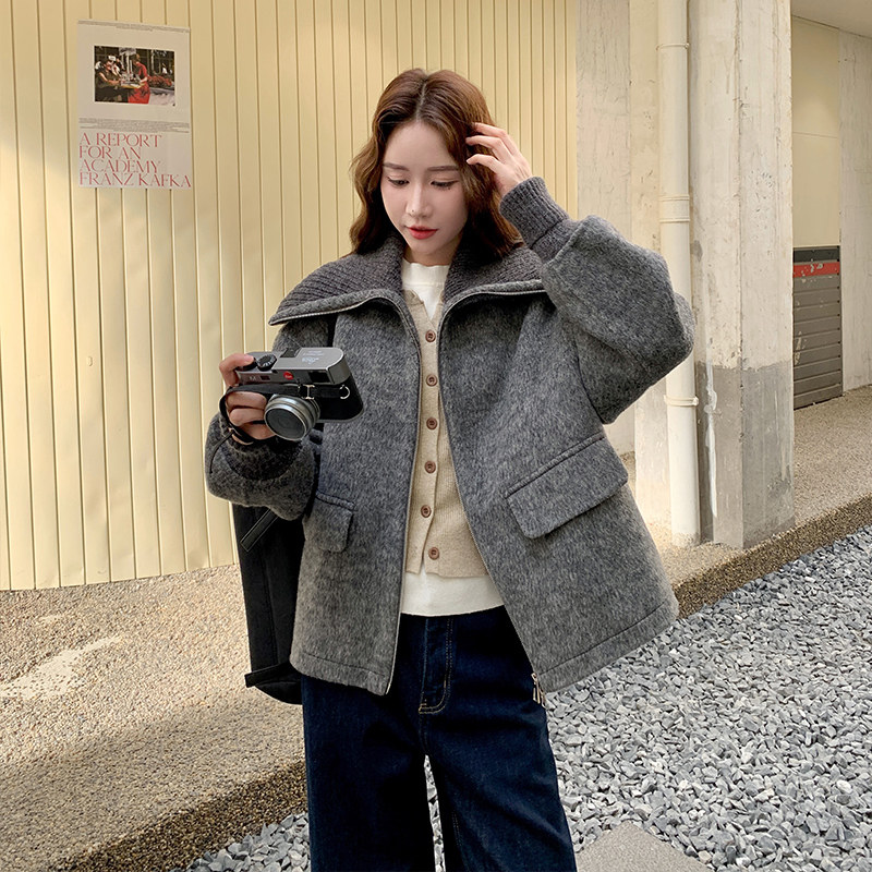 现货092-2532毛线领灰双面呢大衣P285控428,女装毛呢外套,浙宝092