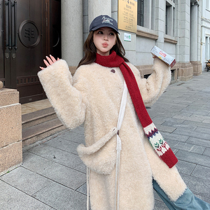 现货 092-2550中长款杏色羊羔毛P215控318，女装短外套，浙宝092