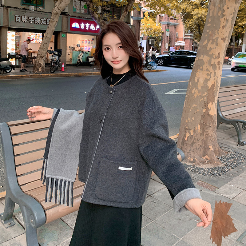 冬装现货092-9231围巾双面呢外套P265K398含70毛,女装毛呢外套,浙宝092